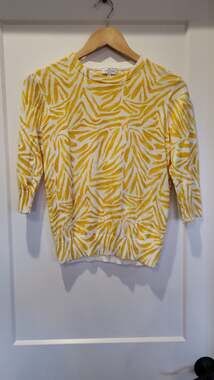 Cyrillus Paris Yellow and White Zebra Print 3/4 Sleeve Knit Sweater, size S